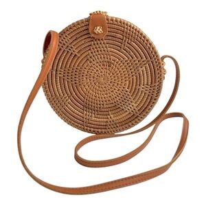 MadeTerra Star Rattan Straw Crossbody Bag | Boho Ata Handbag (Polka Dot Liner)